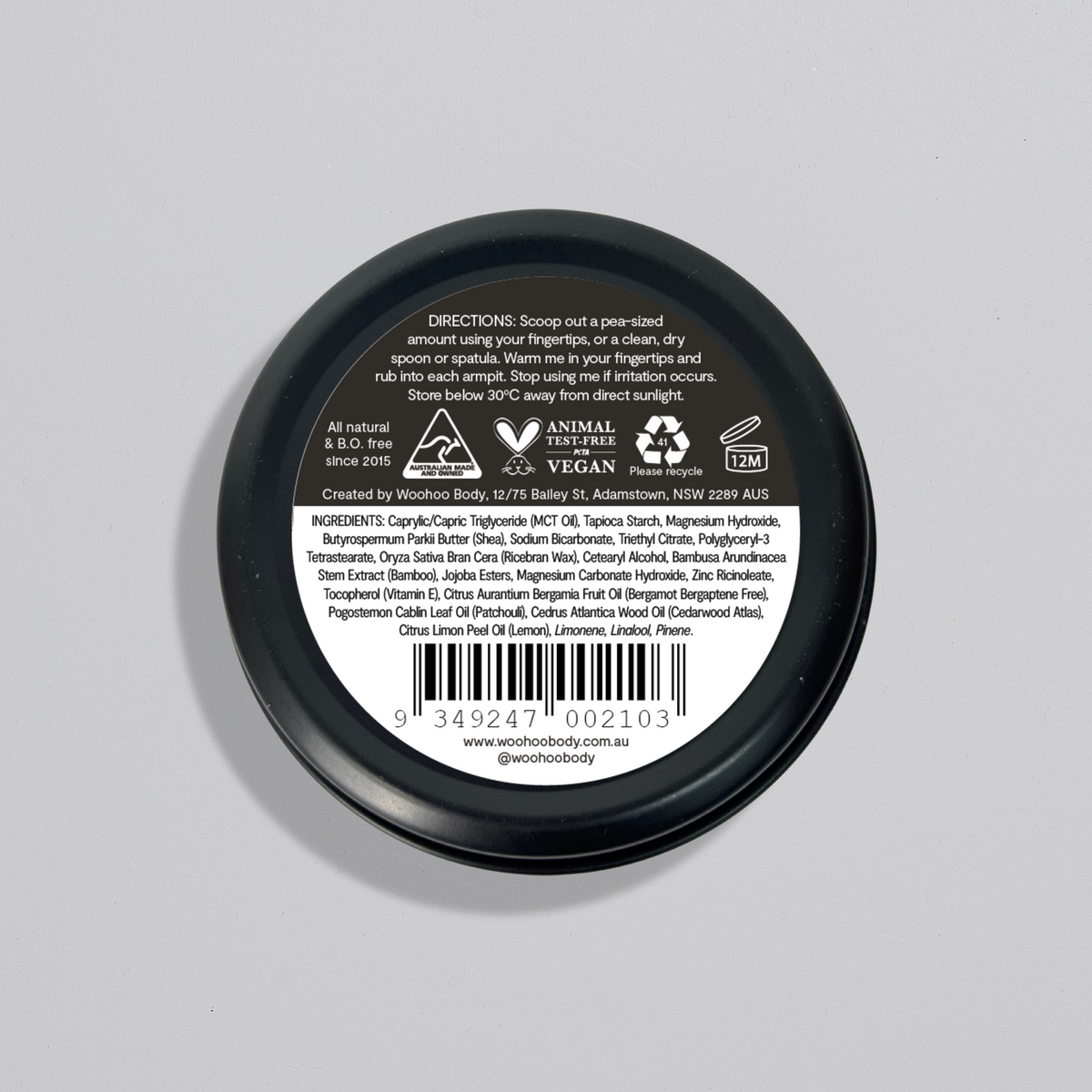 Woohoo Natural Deodorant Paste (Tux) 60g